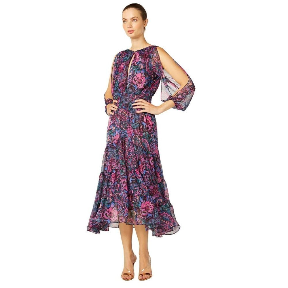 Misa Los Angeles Jessica Floral Print Dress Purple Womens Size XS